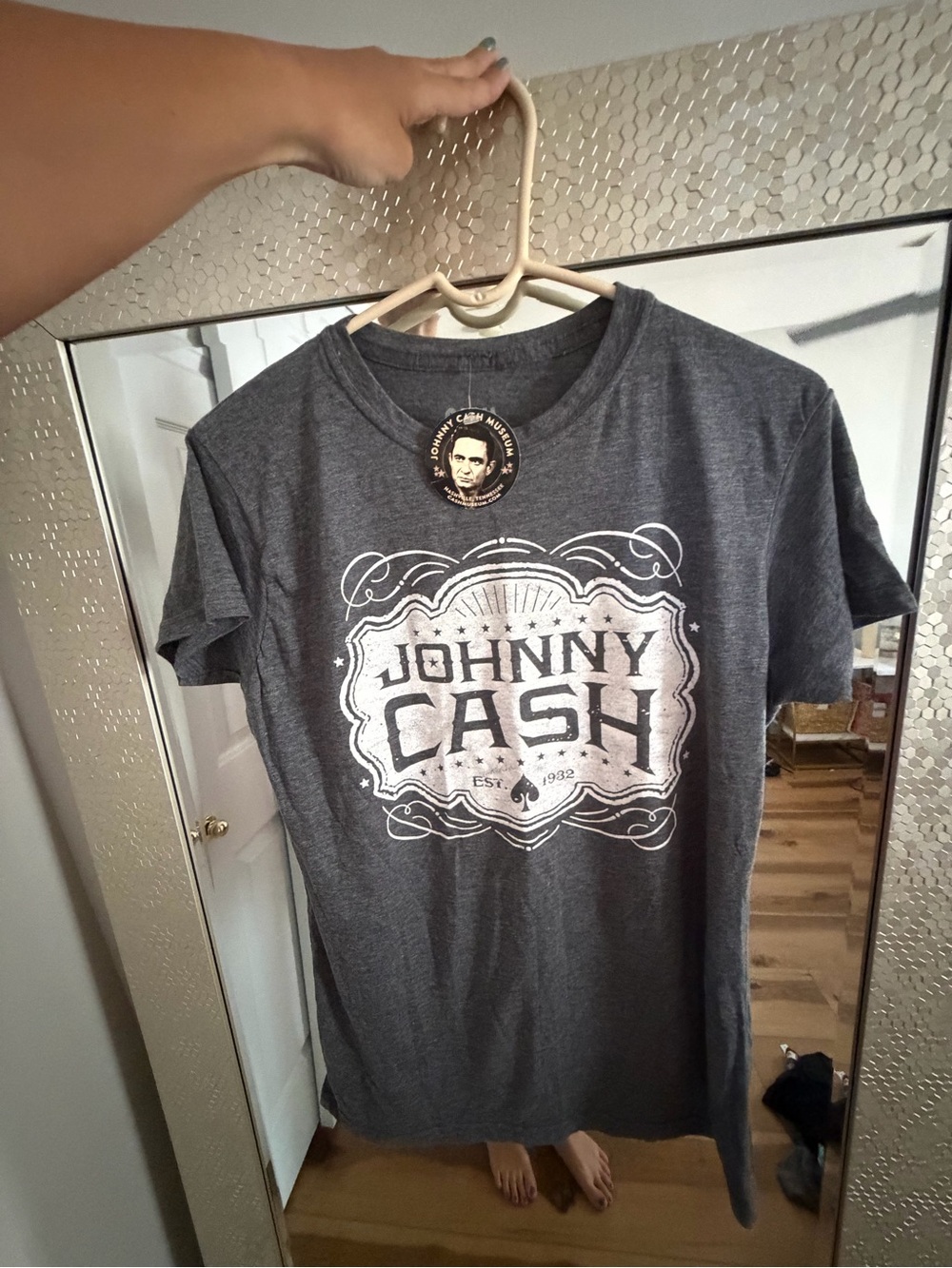 Johnny Cash Graphic Tee - Charcoal Gray with White Print